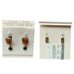 Vintage Casual Corner Gold tone Drop earrings with hook Red and Black stone Photo 3