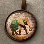 Necklace Pendant Elephant Photo Lavender Background Round 1” Diameter Brown Photo 0