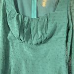 Swiss Dot Mini Babydoll Dress XS Square Neck A line Long Slv Green Flirty Cottag Photo 2