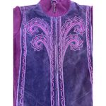 Bob Mackie Wearable Art Jacket, Small, Leather Suede Knit Embroidered Purple Photo 3