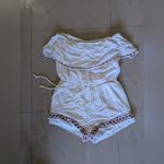 Lulus Ivory Oaxaca Embroidered Off Shoulder Romper short size M beach summer Photo 1