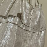 Madison Marcus  Silver Metallic Shimmer Silk Tiered Ruffled Racerback Tank Top XS Photo 4