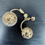Goldtone Cage Drop Ball Rhinestone Stud Earrings 3D Gold Photo 8