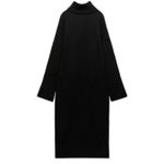 ZARA  Quarter Zip Maxi Sweater Dress with Ribbed Knit Trim in Black size Small Photo 1