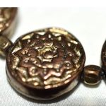 Source Unknown Vintage Victorian Engraved Floral Disc Copper Tone 6" Stretch Boho Bracelet Photo 2
