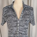Vintage Knit A Line Button Front Dress Black White Blue Marled Pattern Photo 6