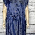 LuLaRoe NWT Sz 3XL Blue Chambray Drawstring Waist Stacie Button Down Shirt Dress Photo 0