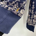 Lucy Art Hoodie Women XS Blue Cotton Floral Embroidered Screenprint Hood Pockets Photo 9