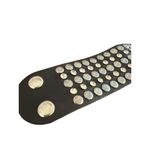 Black Faux Leather Bracelet Cuff Silver Tone Studs Clear Rhinestones Snaps Photo 3