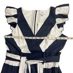 Crown & Ivy Modest Navy and White Striped Belted Maxi Dress Photo 3