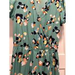 a.n.a Ines Floral Dress Light Green Midi Length Faux Wrap Gathered Waist SZ Large Photo 3