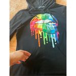 MAGICMK Women Long Sleeve Print Lips Slim Fitted Knee Length Sweatshirt with Poc Black Size M Photo 3