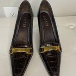 Lauren Ralph Paulette Alligator Croc Safari Brown Heels Sz 6 B Gold Buckle Logo Photo 1
