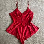 Victoria's Secret NWOT Victoria’s Secret satin red spaghetti strap lace trim cut out teddy romper  Photo 2