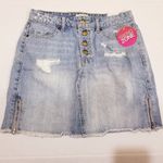 Bongo light wash denim skirt distressed button zip Photo 6