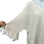 CAbi Cream Ivory Fringe Fiesta Poncho Open Knit Half Sleeve Sweater Top size M Photo 4