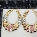 Gold Filled Tri Color Plated Scalloped Hollow Hoop Earrings Photo 4