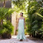 Damaris Bailey Glicina Satin Slip Maxi Green Floral Ruffle Hem Small EUC Photo 7