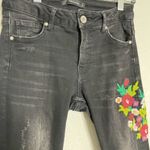 ZARA  Black Floral Embroidered Shark Bite Hem Jeans 00 Photo 3