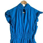 Line and Dot Blue Ruffle Cap Sleeve Mock Neck A-Line Poplin Mini Dress Size Large Photo 9