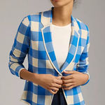  By Anthropologie Plaid Sweater Blue Blazer Size Small Photo 0