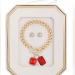 Guess Double Stone Charm Toggle Bracelet and Stud Earring Jewelry Set Photo 2
