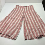 Bryn Walker  Ella Red White Striped Wide Leg Cropped Linen Pant Womens Size Small Photo 0
