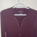 American Eagle  Soft & Sexy lace up burgundy long sleeve t-shirt size S Photo 2