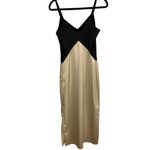 fab'rik  Two-Tone Satin Midi Dress Black Champagne Colorblock Sz XS Formal Wedding Photo 1