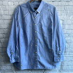 Talbots  Fleur De Lis Rhinestone Oxford blue button down Shirt woman’s‎ size 16 P Photo 0