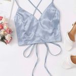 Romwe Satin Lace up Crop Top Photo 2