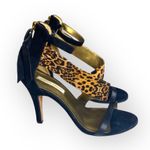 Cynthia Vincent ❤︎ Calf Hair Leopard Stiletto Sandals ❤︎ Black Suede + Leather Size 7 Photo 2