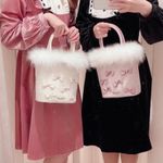 Lodispotto Japanese Lolita Pastel Pink Velvet Fur Ribbon Bow Crystal Bucket Bag Photo 2