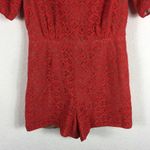 BCBGMAXAZRIA Haile Red Lace Crochet Romper Medium Short Sleeve Holiday Cocktail Photo 10