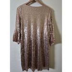 Lulus Rose‎ Gold Sequin Cold Shoulder Sleeve Formal Prom Shift Dress Gown Small Photo 4