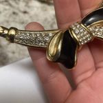 Swavorski Beautiful Signed Swarovski Costume Necklace Gold Tone Black Enamel Bow / Crystal Photo 6
