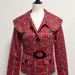 Doncaster Sport Red Black White Plaid Removable Belt Wide Collar Short Jacket 4 Photo 0