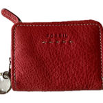 Fossil  Red Popstitch Pebble Genuine Leather Bi-Fold Zip Coin ID Card Mini Wallet Photo 0
