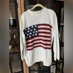 Vintage 90s USA Flag Knit Mockneck Sweater County Seat Patriotic embroidered White Photo 9