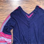 Free People • Copenhagen thermal knit top balloon sleeve mixed media navy red Photo 11