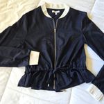 Lucy Paris  Dark Blue and White Bomber Jacket Photo 0