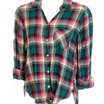 American Eagle  boyfriend fit high low plaid button down top red green xs Photo 0