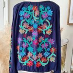 Soft Surroundings Emanuella Embroidered Flower Top Size M Navy Blue Bohemian Photo 7