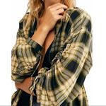 Free People  Women's Pacific Dawn Plaid Shirt black green tan sz L Photo 3