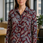 NWOT NorthStyle Burgundy and Blue Paisley Floral Shirt Size Medium Red Photo 0