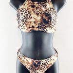 Tinibikini Leopard Floral Reversible Bikini High Neck Set Brown Pink Medium Photo 0