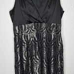 Donna Ricco  Black Lace Cocktail Dress Champagne Metallic Ruffle Sleeveless 12 Photo 0