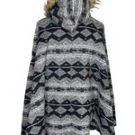 Women’s Faux Fur Hooded Parka Thick Shaw Poncho Southwestern Aztec Boho Black Size L Photo 1
