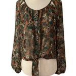 Love Culture  Brown Printed Sheer Crop Top Women Size Large | 33-7 Photo 0