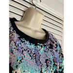 I HeartRaves Sequin Blouse Top Iridescent Black Aqua Purple Tunic S party Photo 2